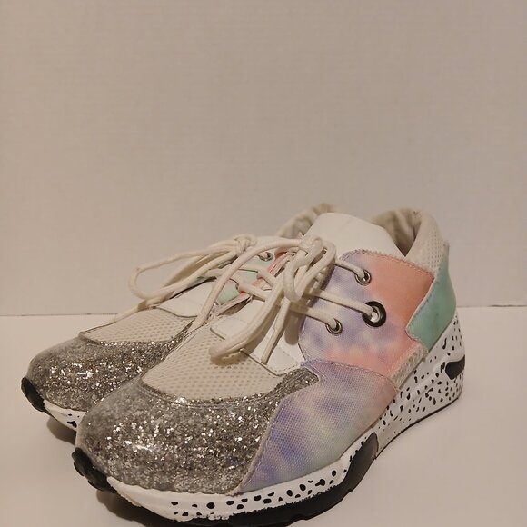 Women's YOKI Fashion Sneakers Glitter Rainbow Tie Dye Polka Dot Size 10 USED - Picture 3 of 7